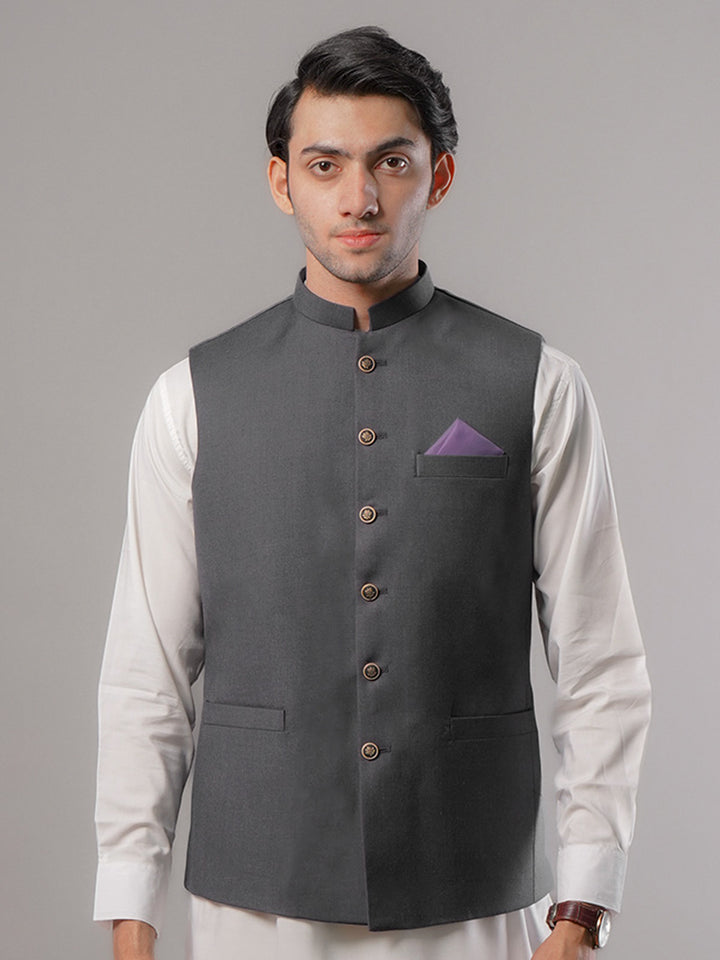 Dark Grey Self Exclusive Range Tropical Formal Waist Coat (WC-162)