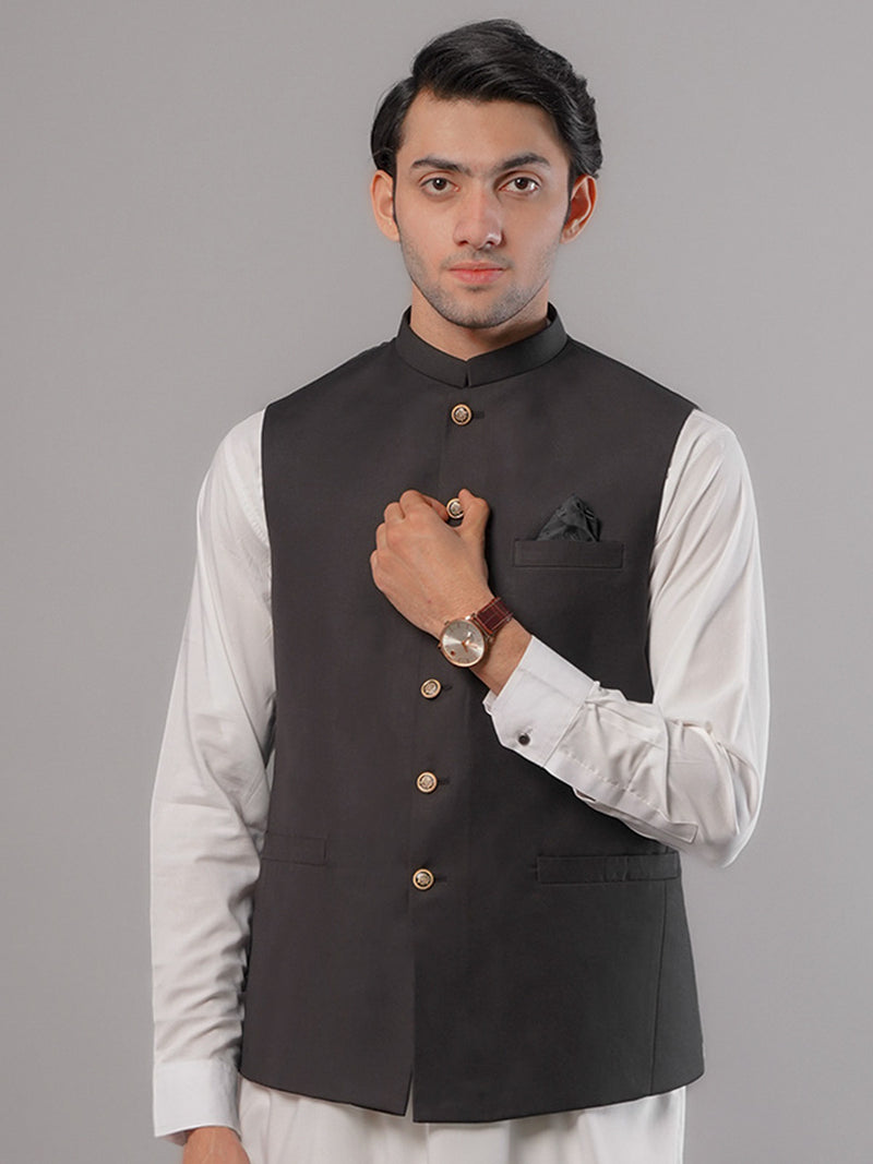 Black Plain Exclusive Range Tropical Formal Waist Coat (WC-163)