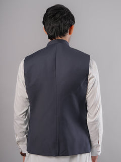 Navy Blue Plan Exclusive Range Tropical Formal Waist Coat (WC-164)