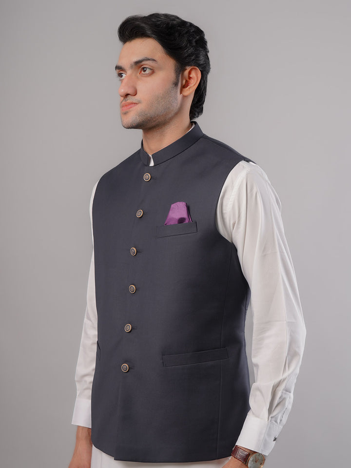 Dark Blue Plain Exclusive Range Tropical Formal Waist Coat (WC-165)