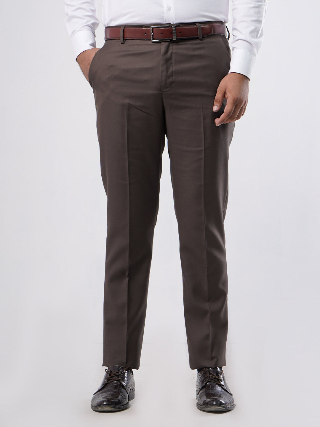 Dark Brown Self Formal Dress Trouser (WTR-291)