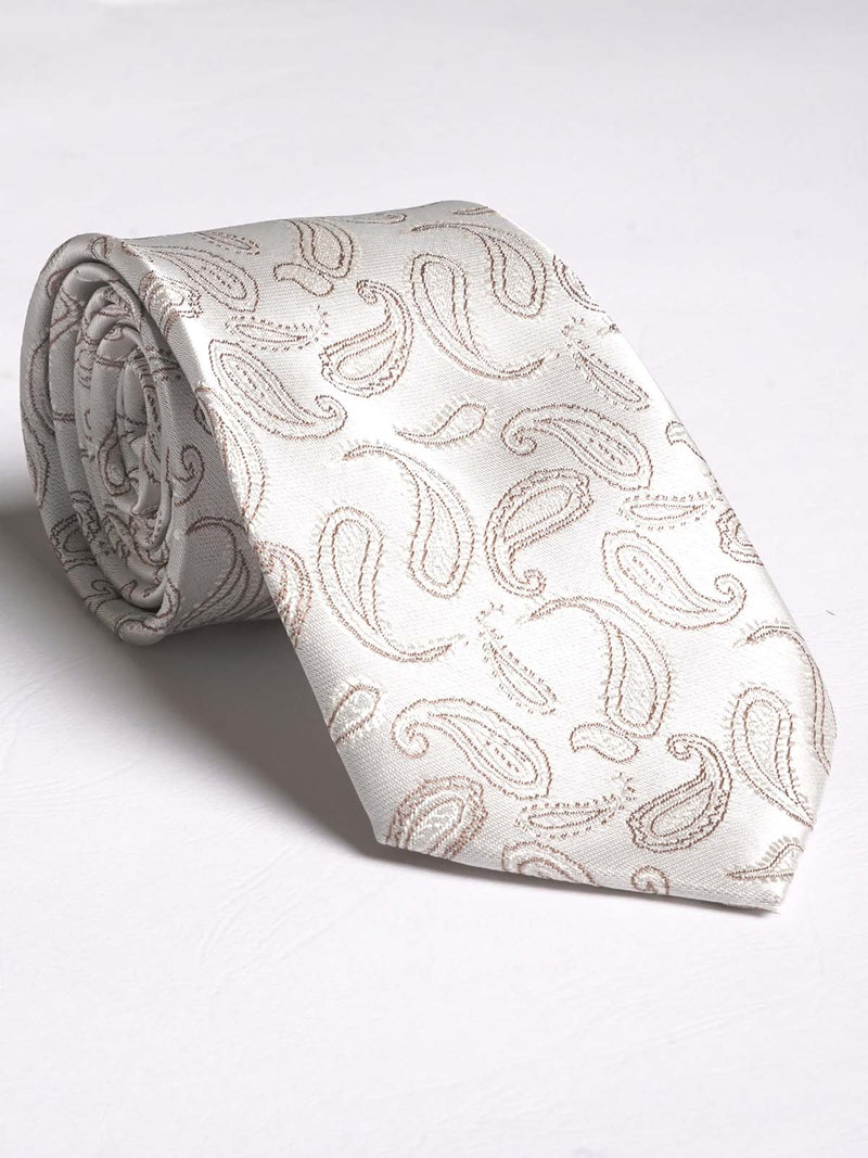 White With Floral Textured Tie (Tie-571)