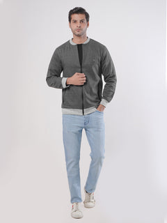 Grey Contrast Rugby Men's Zipper Jacket (ZSS-001)