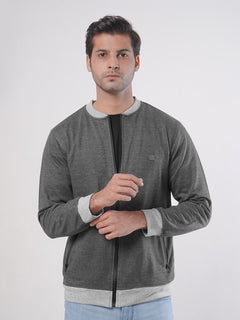 Grey Contrast Rugby Men's Zipper Jacket (ZSS-001)