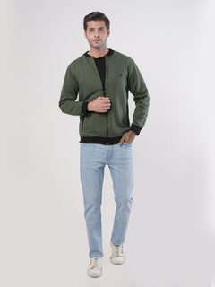 Dark Green Contrast Rugby Men's Zipper Jacket (ZSS-002)