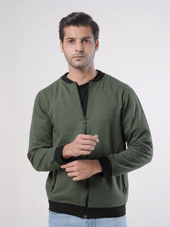 Dark Green Contrast Rugby Men's Zipper Jacket (ZSS-002)