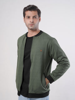 Dark Green Contrast Rugby Men's Zipper Jacket (ZSS-002)