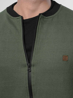 Dark Green Contrast Rugby Men's Zipper Jacket (ZSS-002)