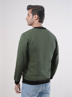 Dark Green Contrast Rugby Men's Zipper Jacket (ZSS-002)