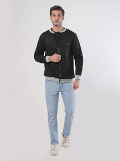 Black Contrast Rugby Men's Zipper Jacket (ZSS-003)