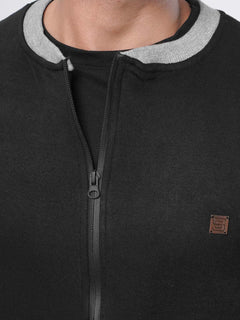 Black Contrast Rugby Men's Zipper Jacket (ZSS-003)