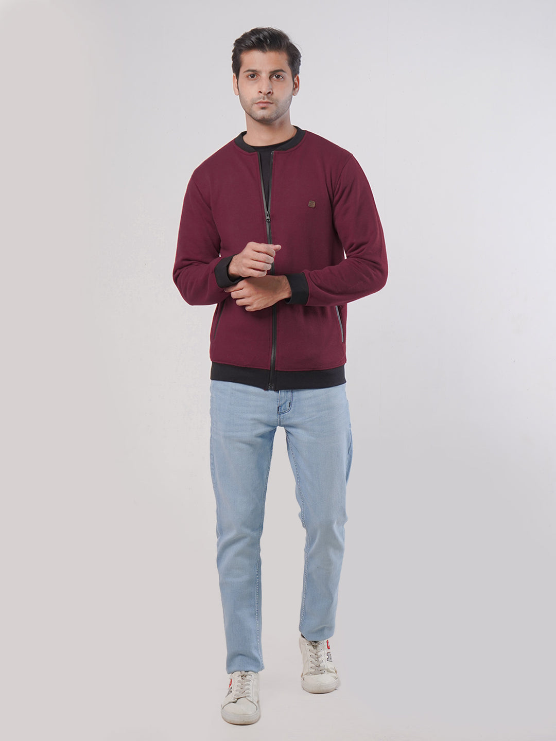 Maroon Contrast Rugby Men's Zipper Jacket (ZSS-004)