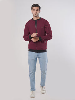 Maroon Contrast Rugby Men's Zipper Jacket (ZSS-004)