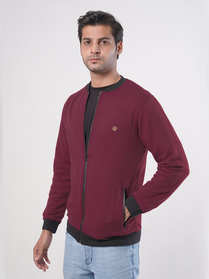 Maroon Contrast Rugby Men's Zipper Jacket (ZSS-004)