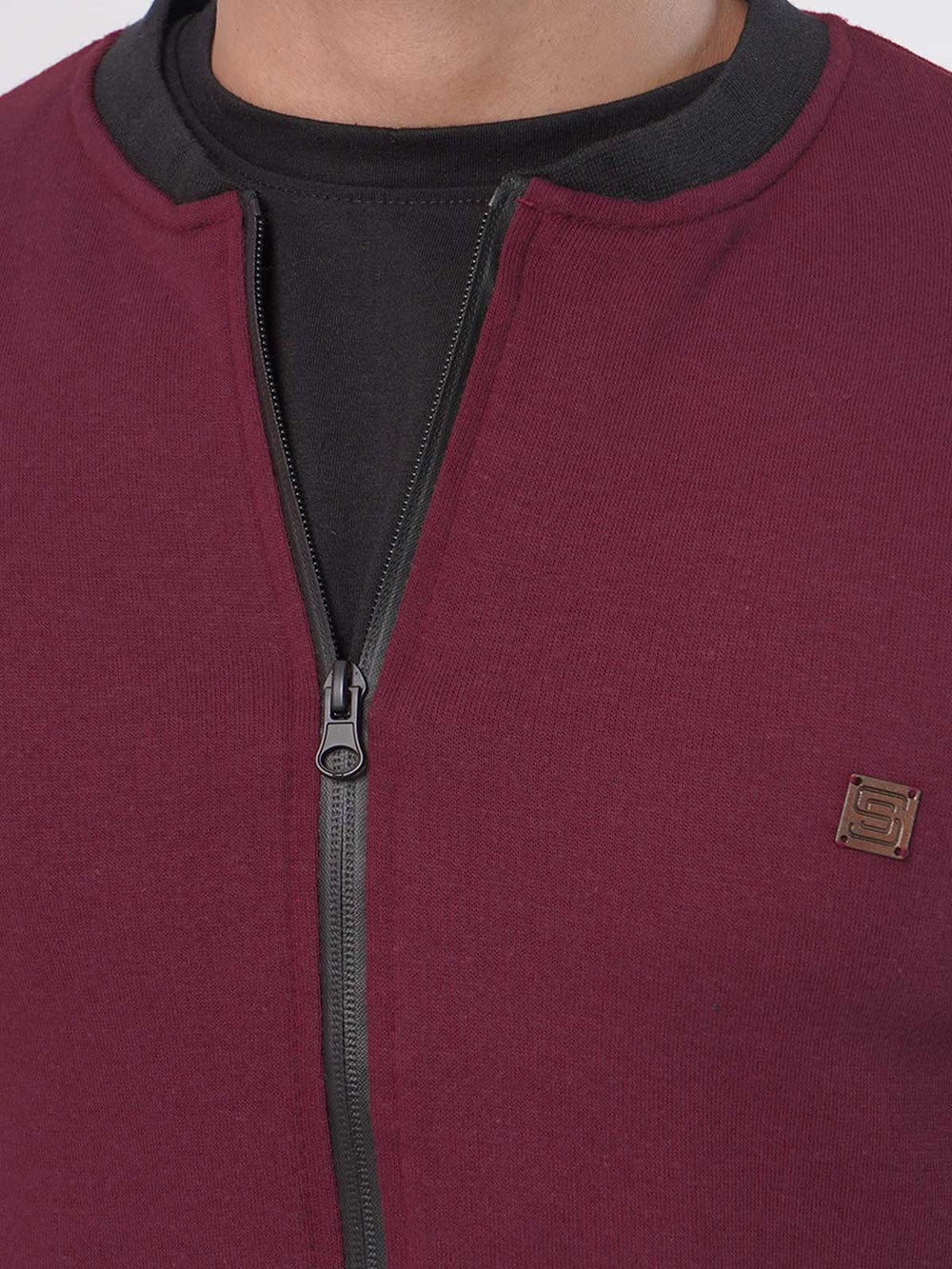 Maroon Contrast Rugby Men's Zipper Jacket (ZSS-004)