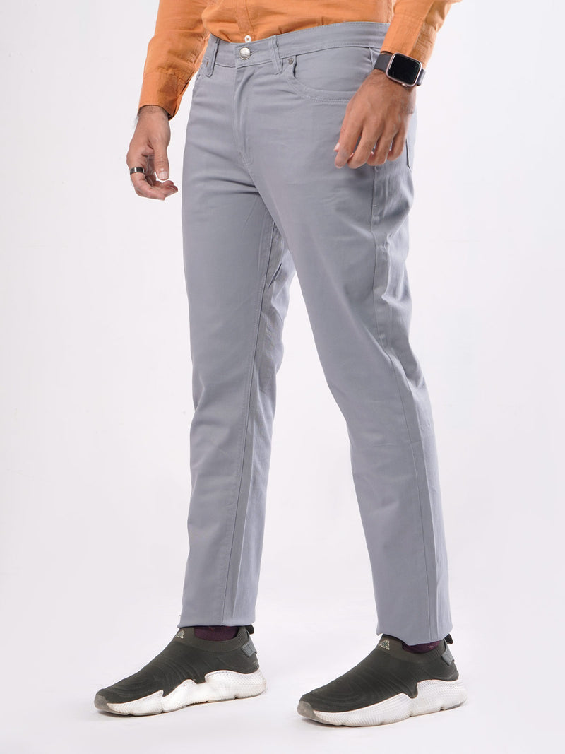 Greyish Blue Plain Basic 5 Pockets Cotton Pant (BFP-13)