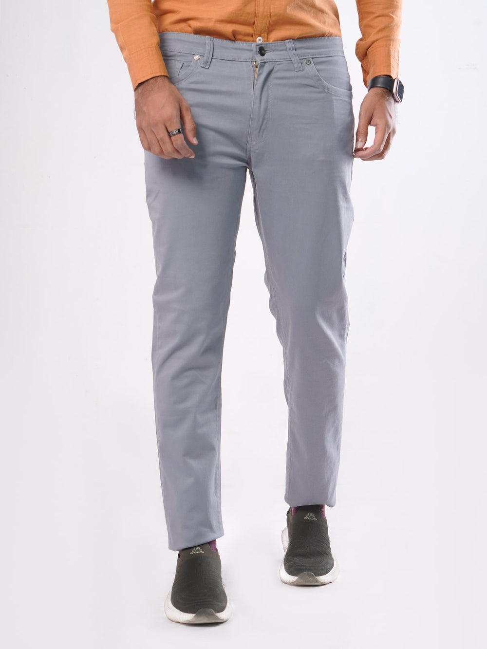 Greyish Blue Plain Basic 5 Pockets Cotton Pant (BFP-13)