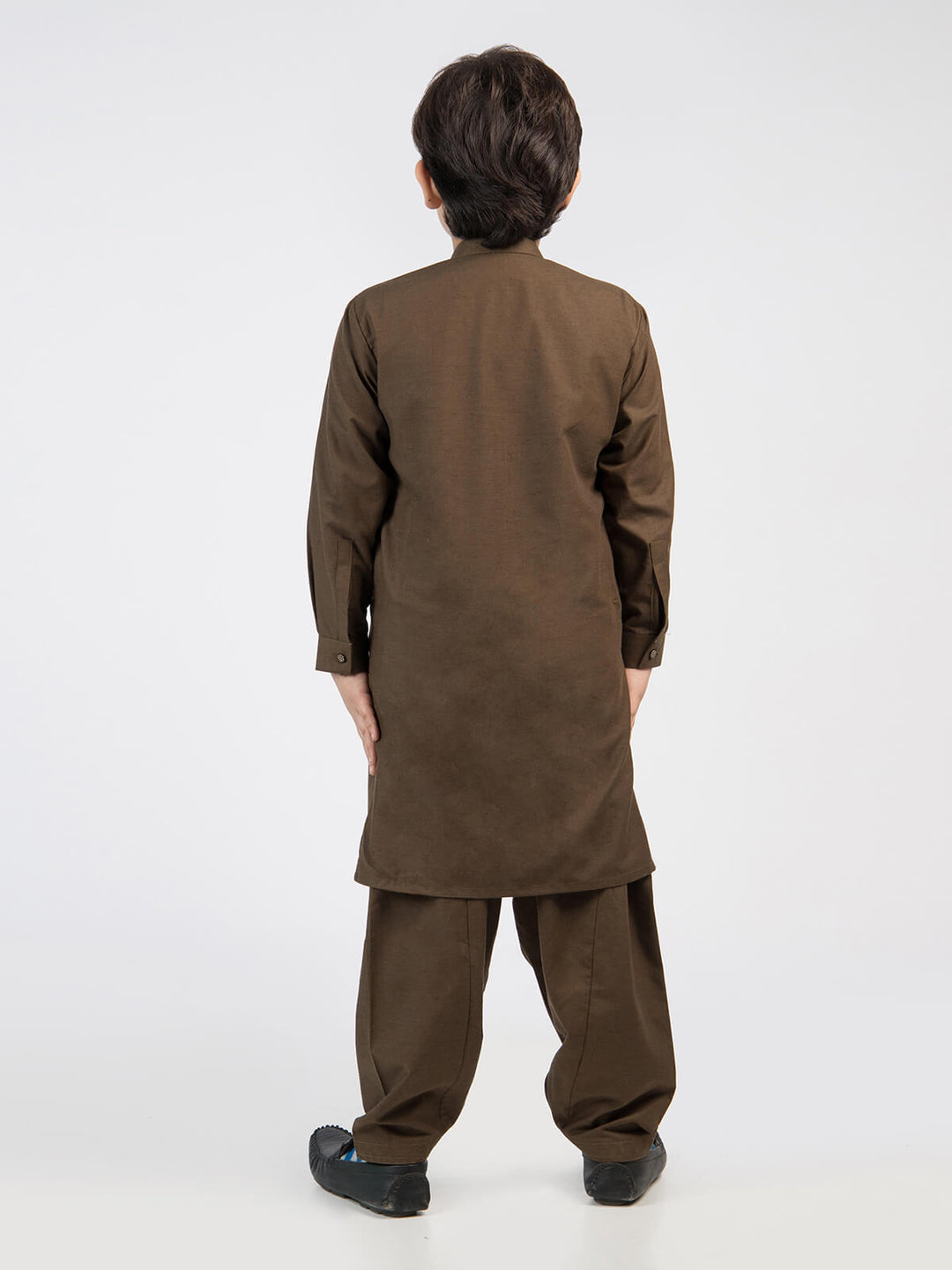 Dark Brown Textured Ban Collar Boys Shalwar Kameez (BSK-09)