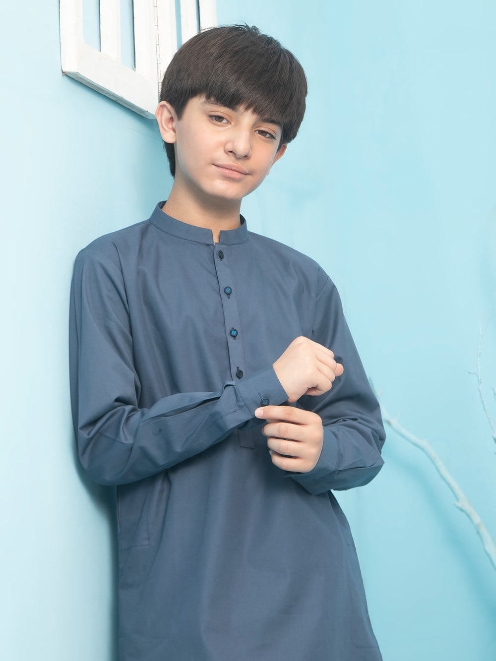 Blue Plain Ban Collar Boys Shalwar Kameez (BSK-10)