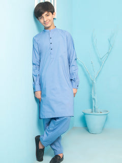 Light Blue Plain Ban Collar Boys Shalwar Kameez (BSK-16)