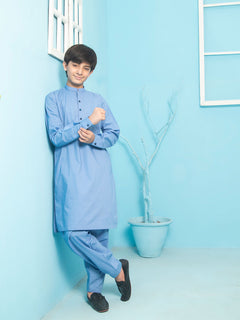 Light Blue Plain Ban Collar Boys Shalwar Kameez (BSK-16)