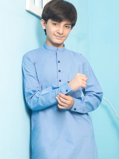 Light Blue Plain Ban Collar Boys Shalwar Kameez (BSK-16)