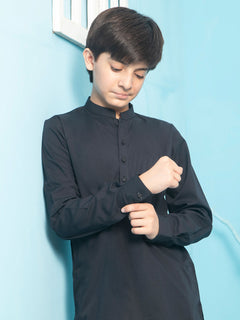 Navy Blue Plain Ban Collar Boys Shalwar Kameez (BSK-20)