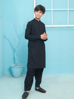 Navy Blue Plain Ban Collar Boys Shalwar Kameez (BSK-20)