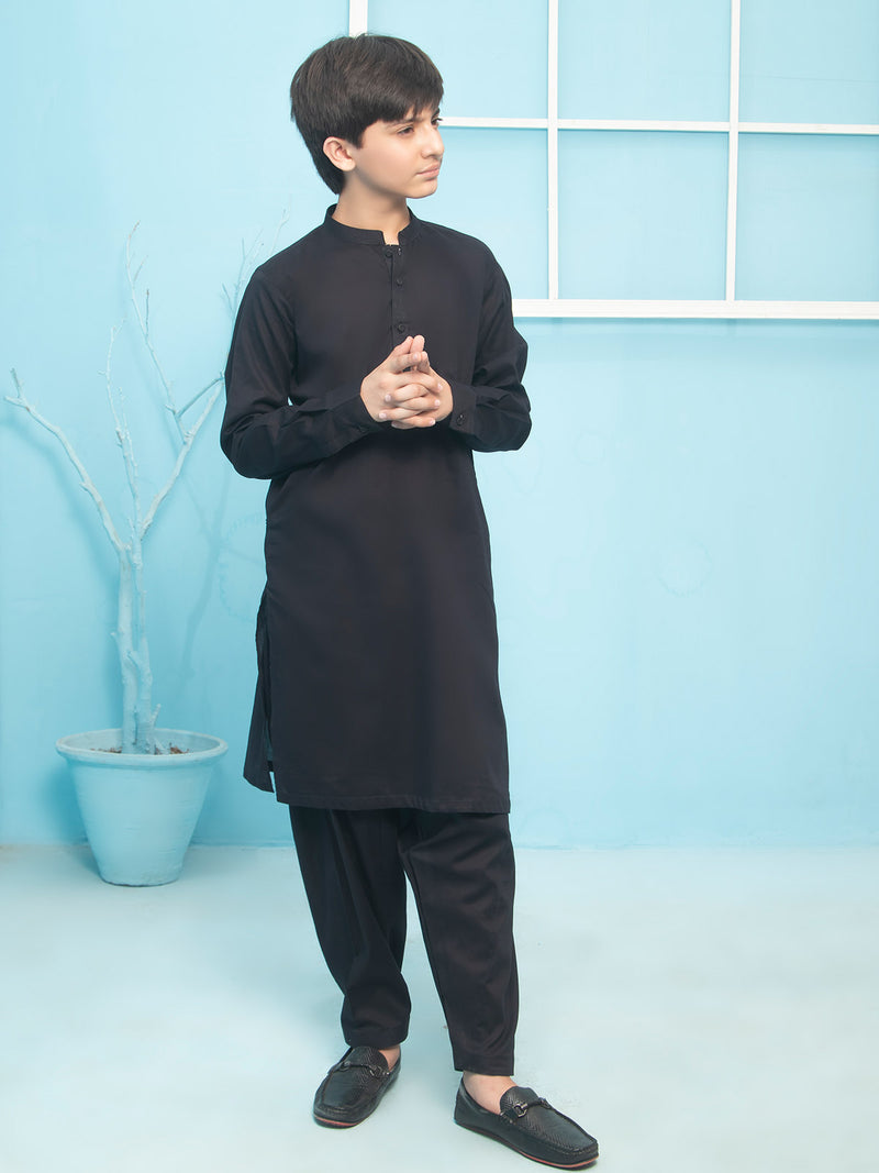 Black Plain Ban Collar Boys Shalwar Kameez (BSK-21)