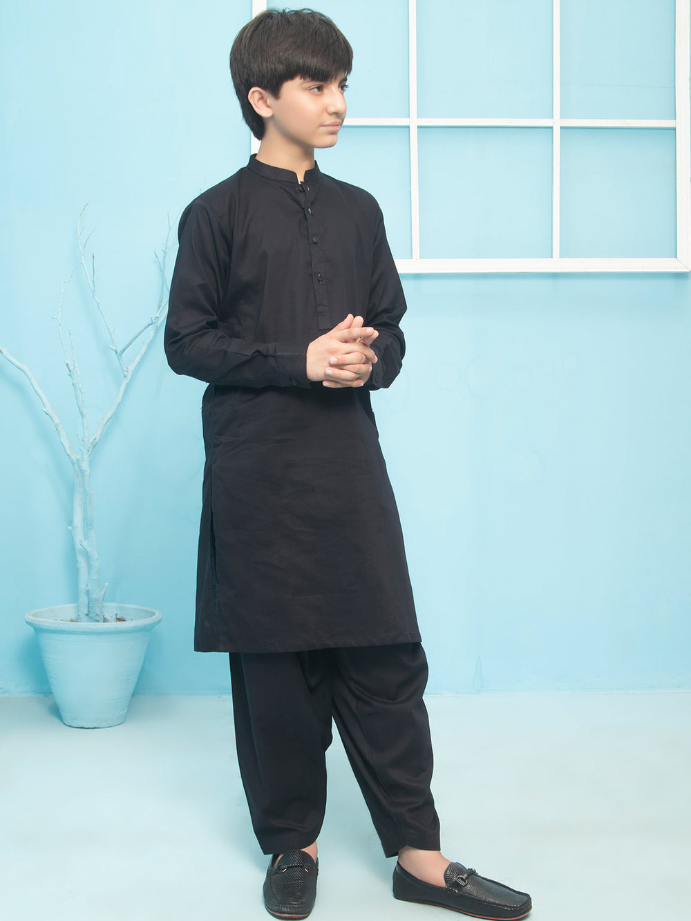 Black Plain Ban Collar Boys Shalwar Kameez (BSK-21)