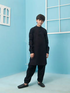 Navy Blue Plain Ban Collar Boys Shalwar Kameez (BSK-26)