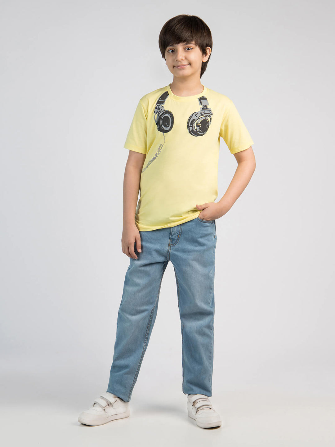 Headphone Yellow Boys Half Sleeves T-Shirt (BT-39)