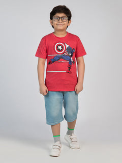 Captain America Red Boys Half Sleeves T-Shirt (BT-40)