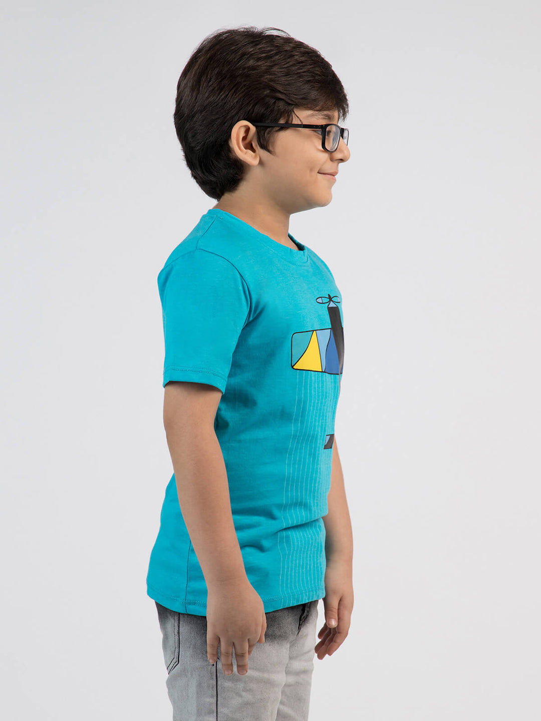 Flying Air Plane Aqua Blue Boys Half Sleeves T-Shirt (BT-44)