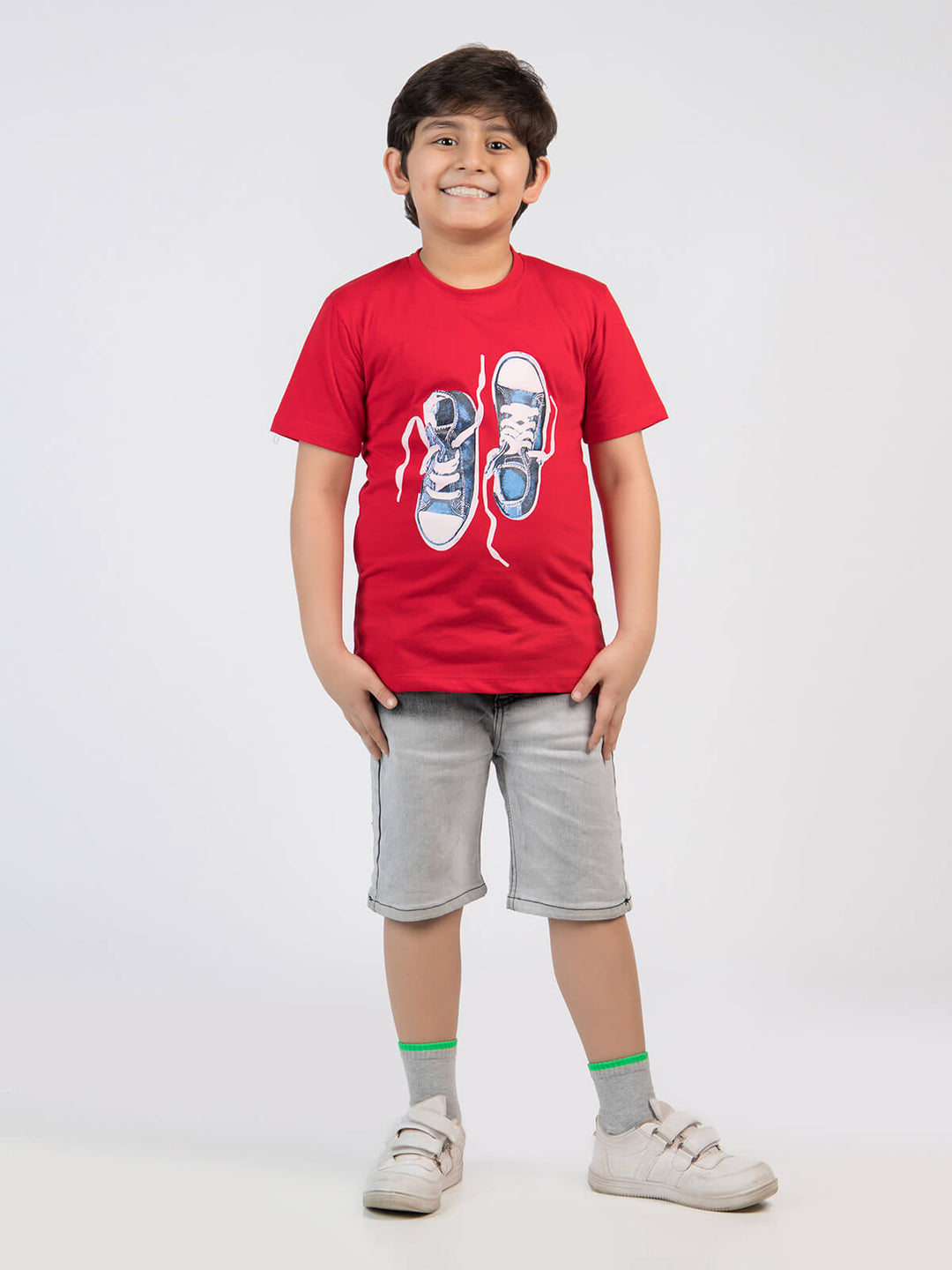 Sneakers Shoes Red Boys Half Sleeves T-Shirt (BT-45)