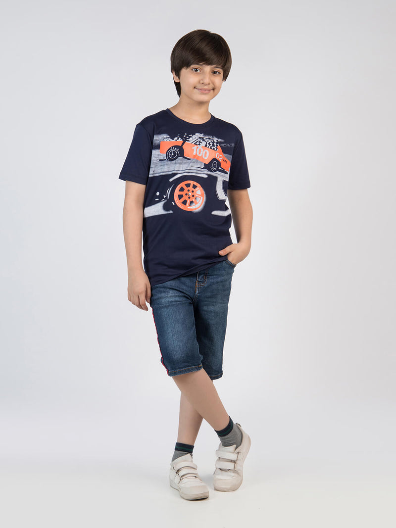 Beach Rally Navy Blue Half Sleeves Boys T-Shirt (BT-46)