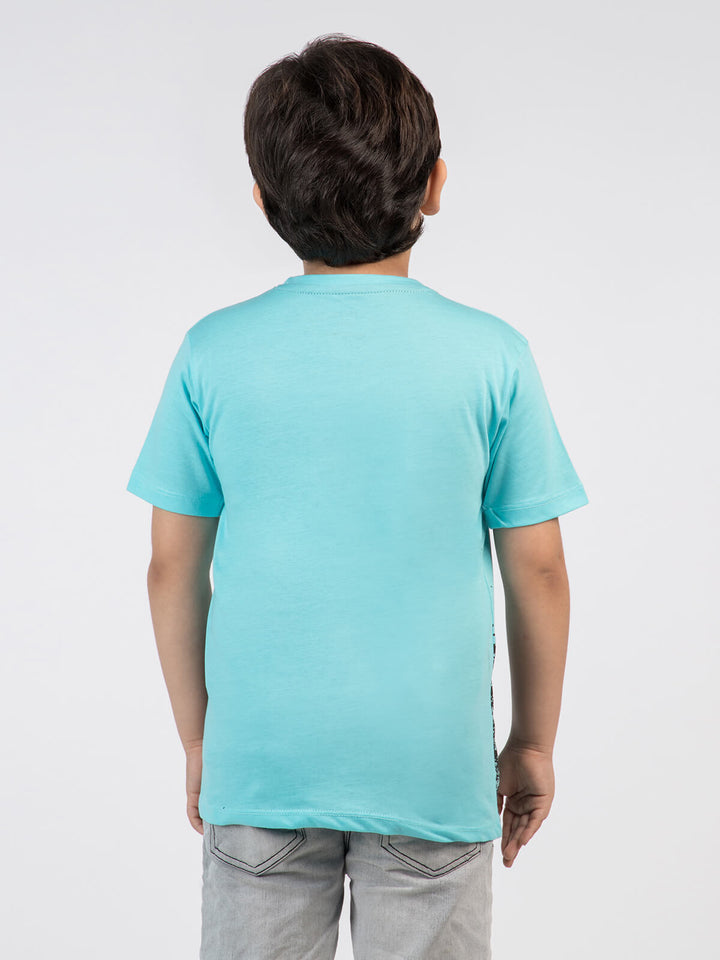 Skating On The Moon Aqua Blue Half Sleeves Boys T-Shirt (BT-48)