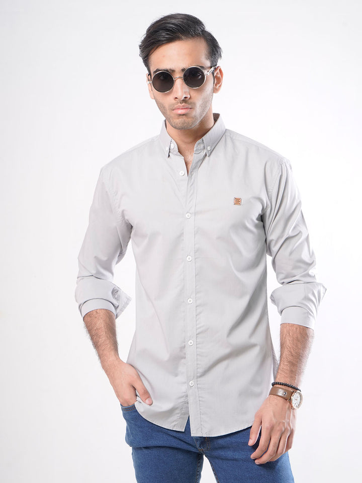 Light Grey Plain Button Down Casual Shirt (CSB-005)