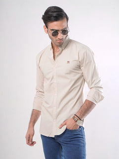 Beige Plain Button Down Casual Shirt (CSB-006)