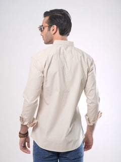 Beige Plain Button Down Casual Shirt (CSB-006)