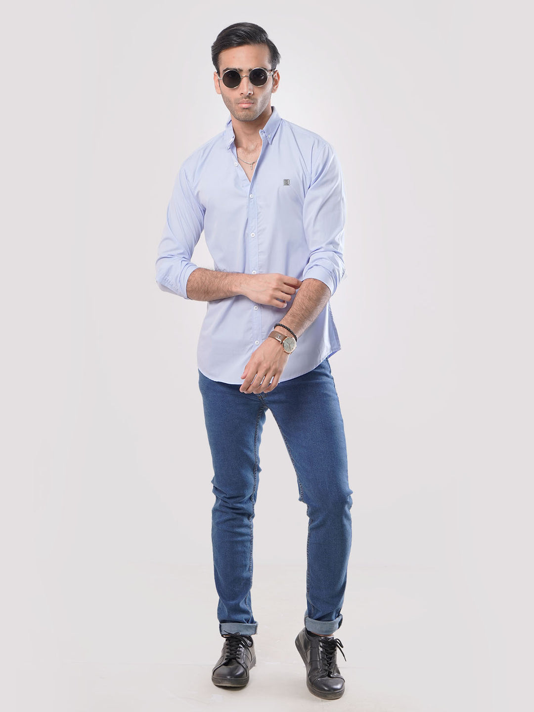 Light Blue Plain Button Down Casual Shirt (CSB-009)