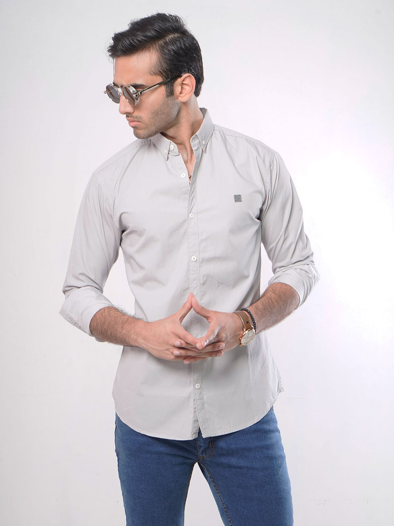 Light Grey Plain Button Down Casual Shirt (CSB-023)