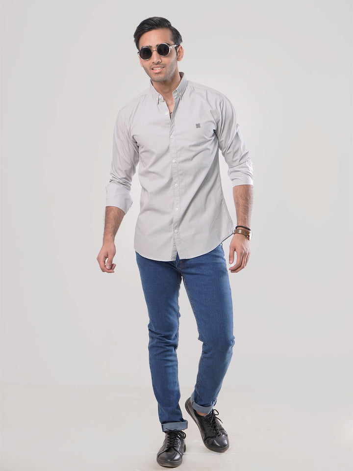 Light Grey Plain Button Down Casual Shirt (CSB-023)