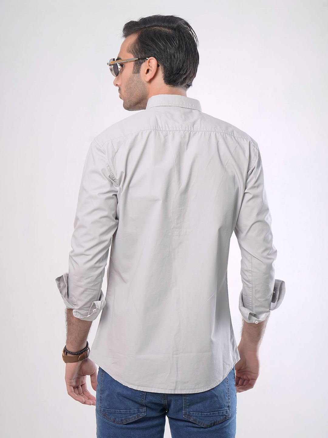 Light Grey Plain Button Down Casual Shirt (CSB-023)