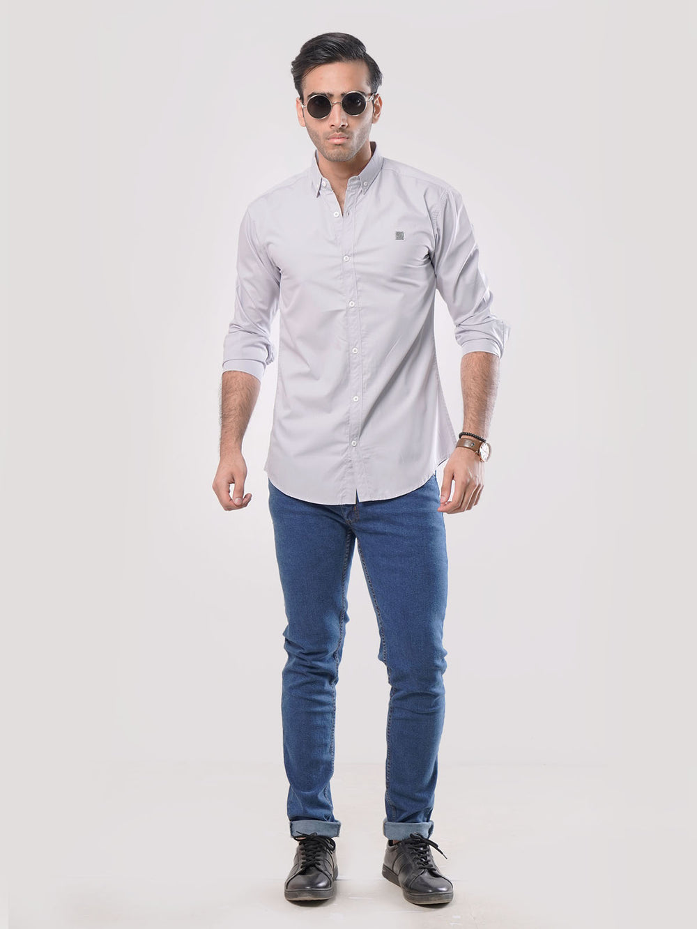 Light Grey Plain Button Down Casual Shirt (CSB-026)