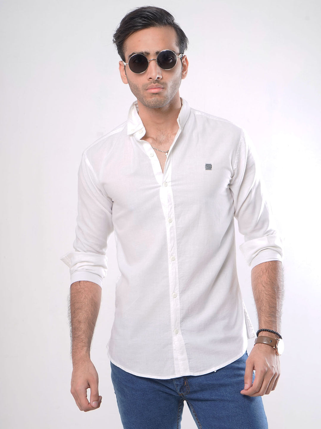 Off White Plain Button Down Casual Shirt (CSB-029)