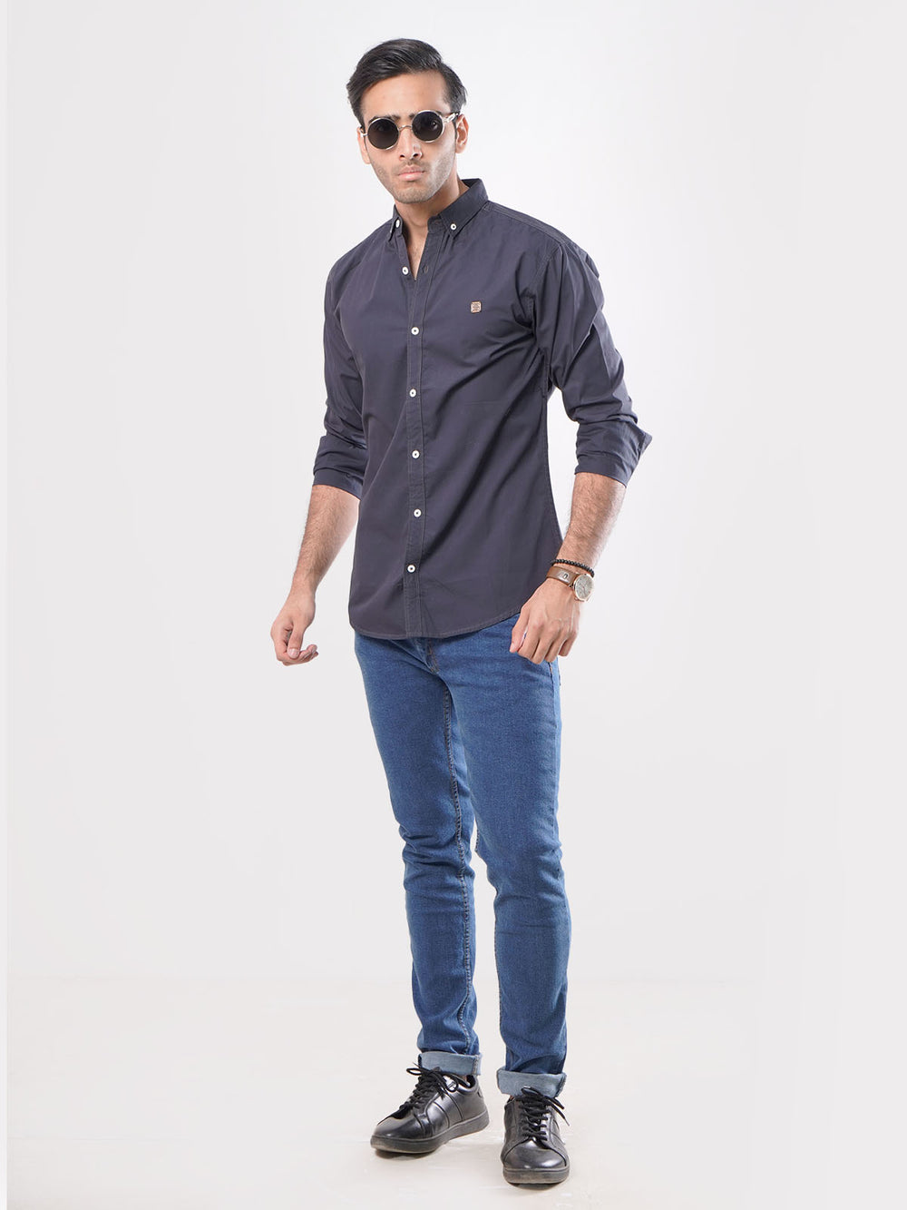 Navy Blue Plain Button Down Casual Shirt (CSB-036)