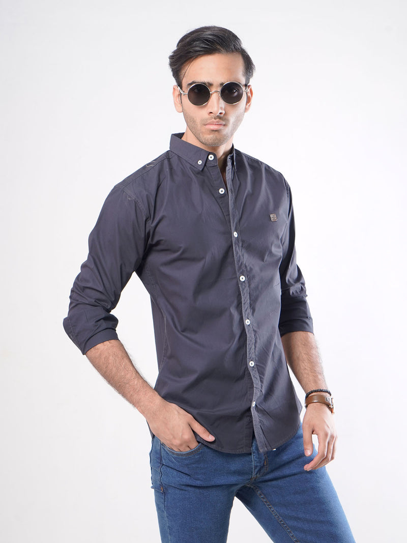 Navy Blue Plain Button Down Casual Shirt (CSB-036)