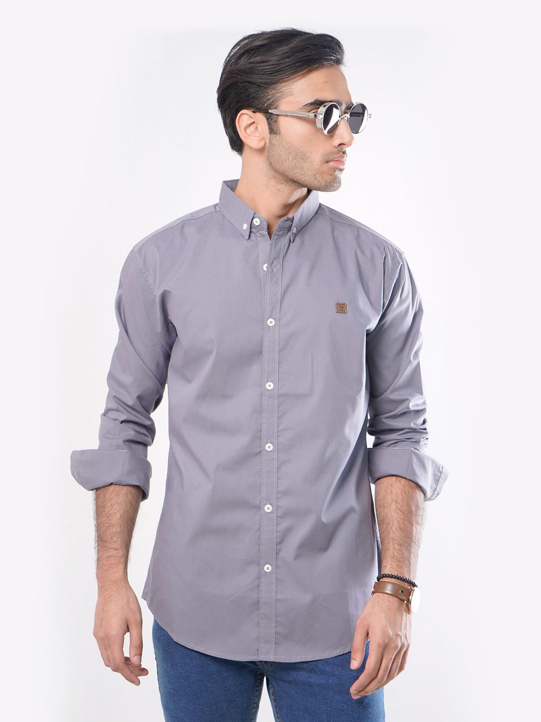 Grey Plain Button Down Casual Shirt (CSB-040)