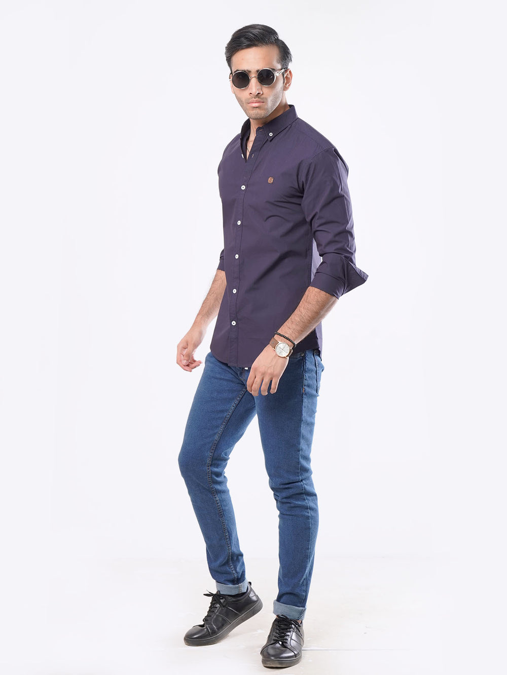 Navy Blue Plain Button Down Casual Shirt (CSB-046)